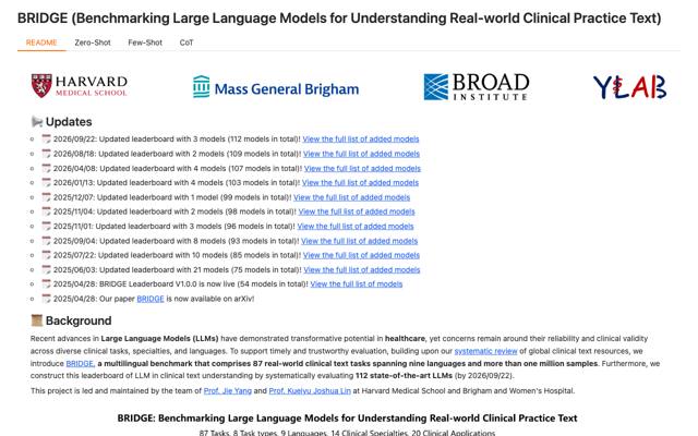 Screenshot of BRIDGE: a leaderboard for real clinical text